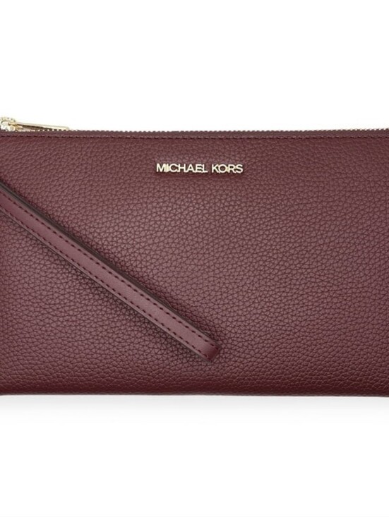 Michael Kors Handbags - Michael Kors Burgundy Pebbled Leather Wristlet Clutch with Gold Hardware